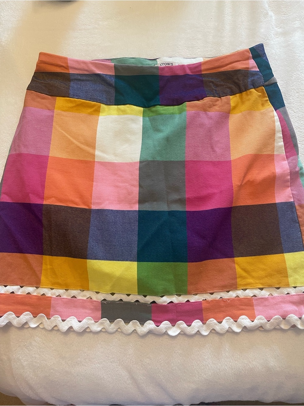 crown & ivy Multicolor Plaid Mini Skort with White Rickrack Trim